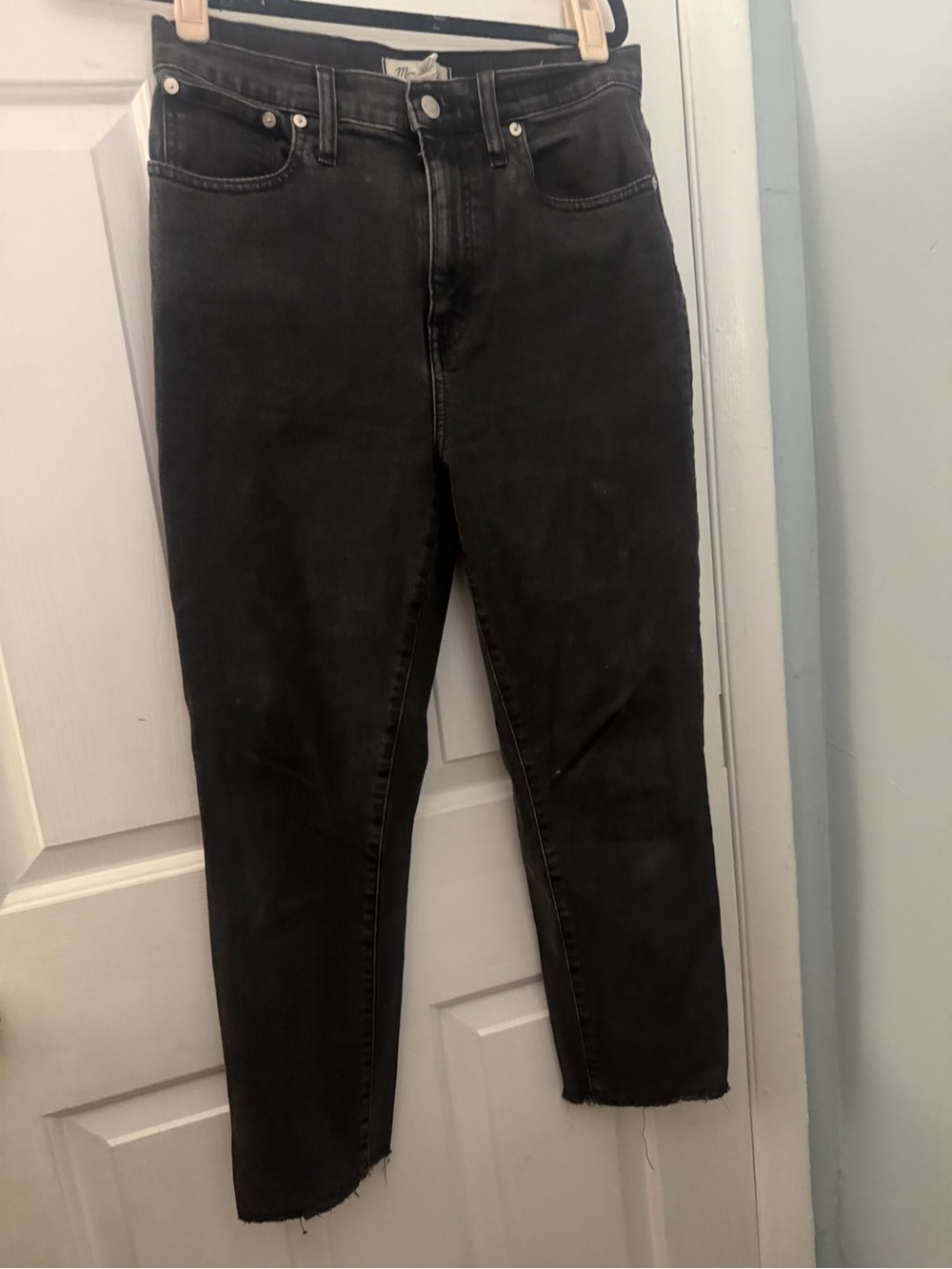 Madewell High Rise Slim Crop Jeans 27 Black Raw Hem Stretch Denim